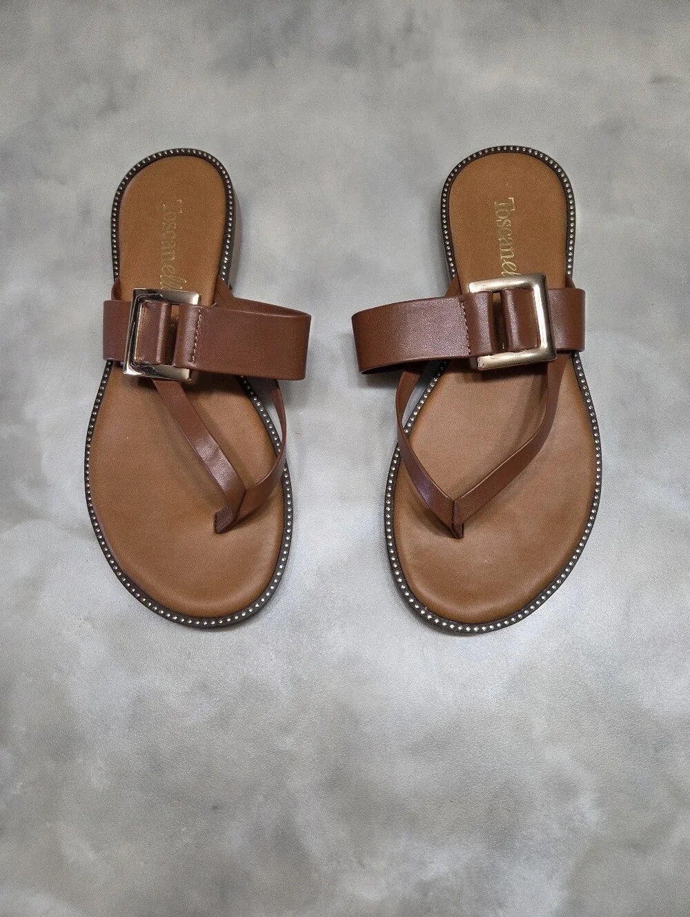 Toscanella Brown Buckle Thong Sandals Size 9.5